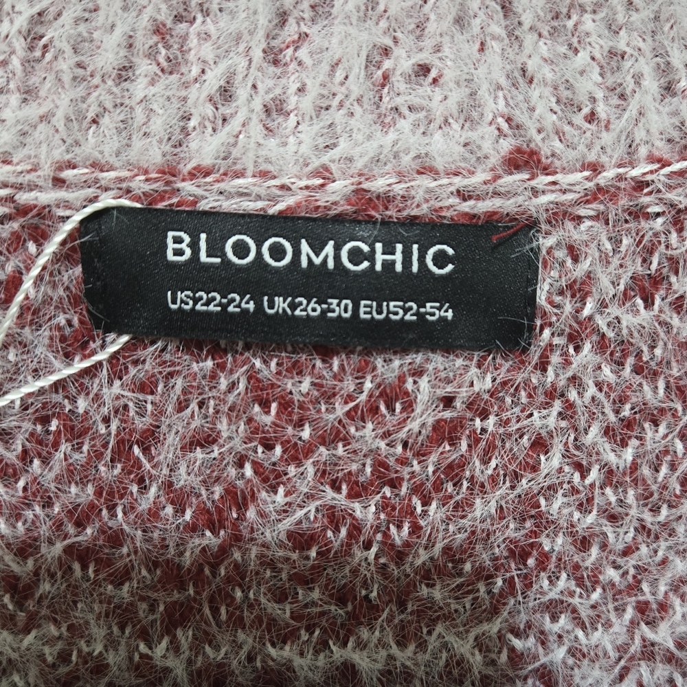 BLOOMCHIC Red White Plaid Cardigan Sweater Buttoned Fuzzy Knit Size 22 / 24 - Picture 11 of 15
